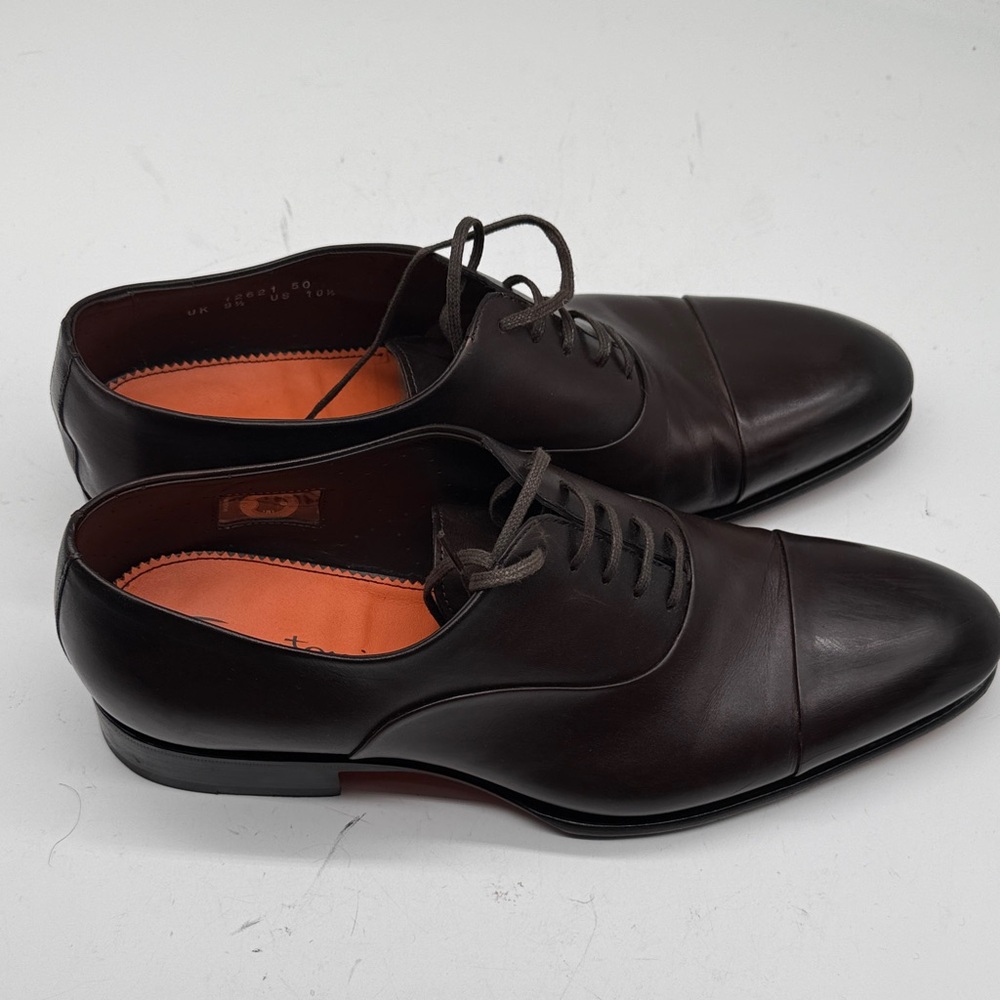 Santoni Dark Brown Leather Oxfords